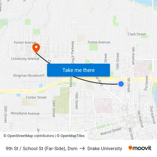 9th St / School St (Far-Side), Dsm to Drake University map