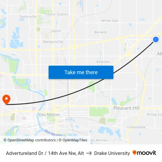 Advertureland Dr / 14th Ave Nw, Alt to Drake University map