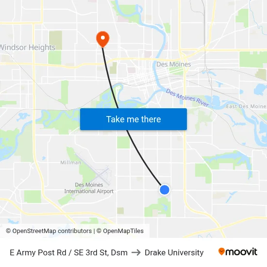 E Army Post Rd / SE 3rd St, Dsm to Drake University map