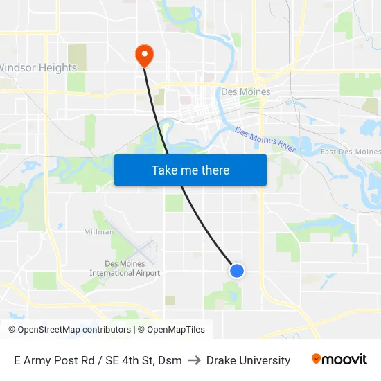 E Army Post Rd / SE 4th St, Dsm to Drake University map