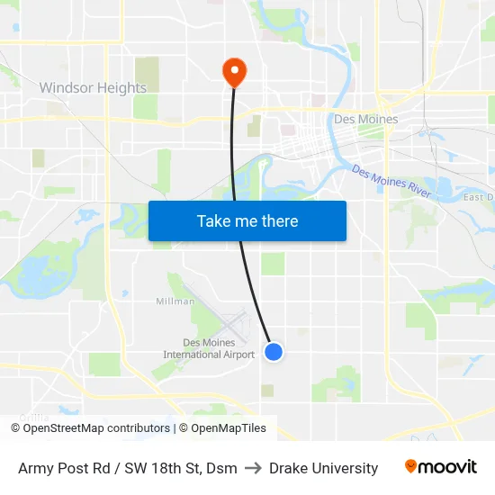 Army Post Rd / SW 18th St, Dsm to Drake University map