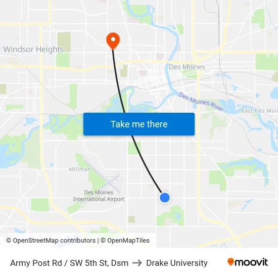 Army Post Rd / SW 5th St, Dsm to Drake University map