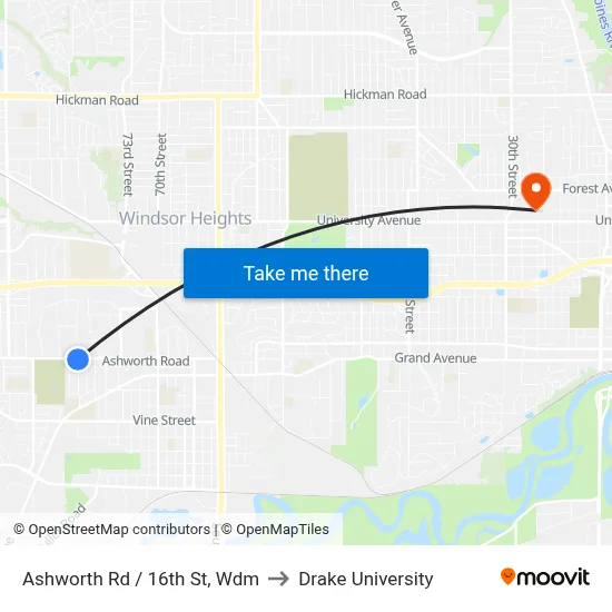 Ashworth Rd / 16th St, Wdm to Drake University map