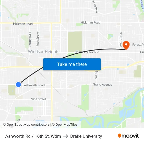 Ashworth Rd / 16th St, Wdm to Drake University map
