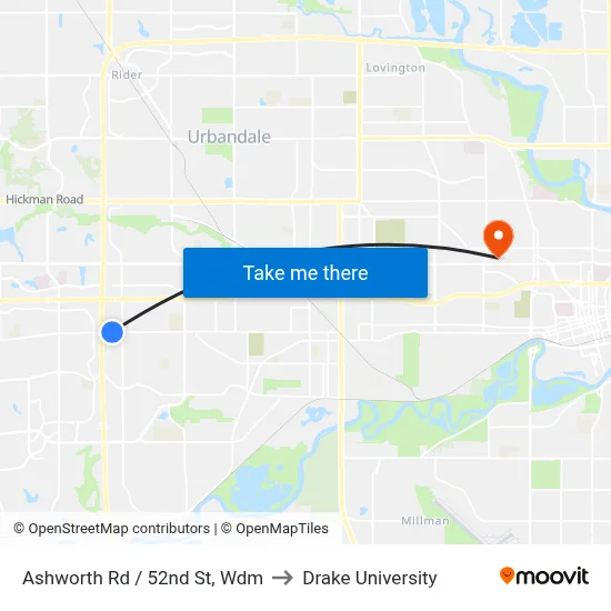 Ashworth Rd / 52nd St, Wdm to Drake University map