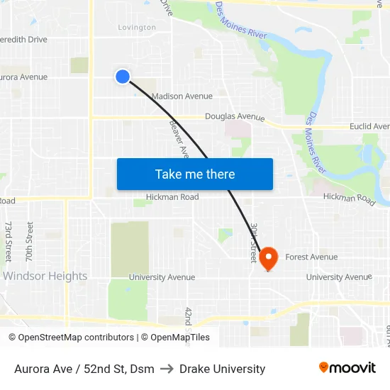 Aurora Ave / 52nd St, Dsm to Drake University map
