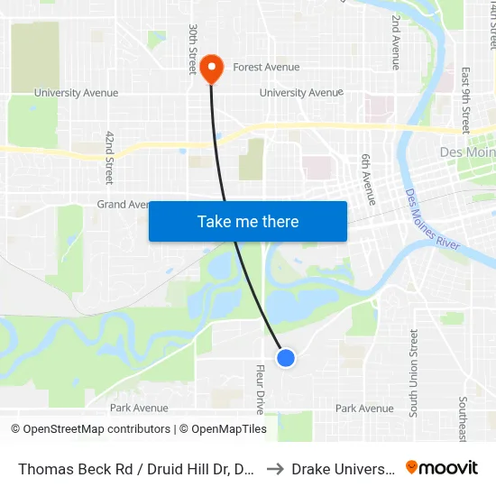Thomas Beck Rd / Druid Hill Dr, Dsm to Drake University map