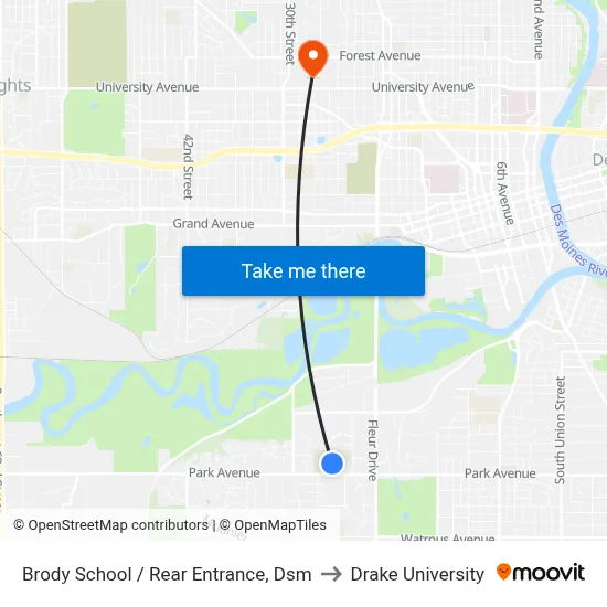 Brody School / Rear Entrance, Dsm to Drake University map