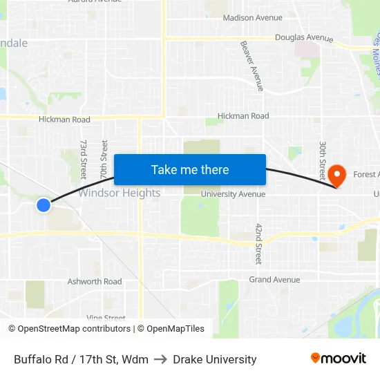 Buffalo Rd / 17th St, Wdm to Drake University map