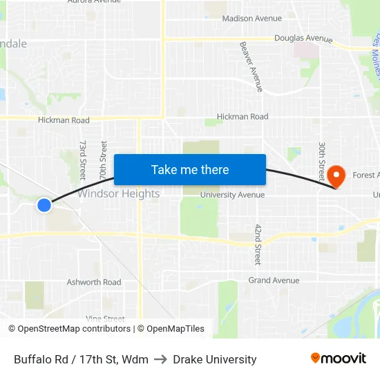 Buffalo Rd / 17th St, Wdm to Drake University map