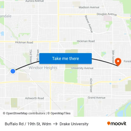 Buffalo Rd / 19th St, Wdm to Drake University map