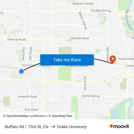Buffalo Rd / 73rd St, Clv to Drake University map