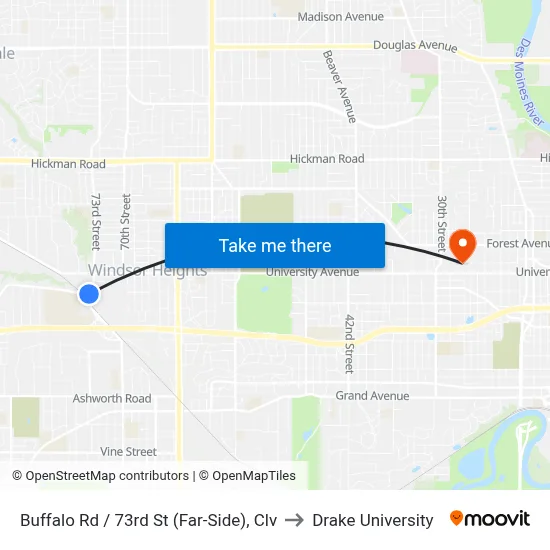 Buffalo Rd / 73rd St (Far-Side), Clv to Drake University map