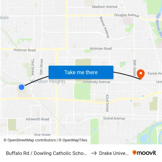 Buffalo Rd / Dowling Catholic School, Wdm to Drake University map