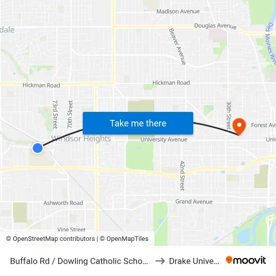 Buffalo Rd / Dowling Catholic School, Wdm to Drake University map