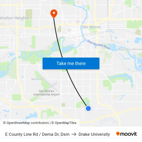E County Line Rd / Dema Dr, Dsm to Drake University map