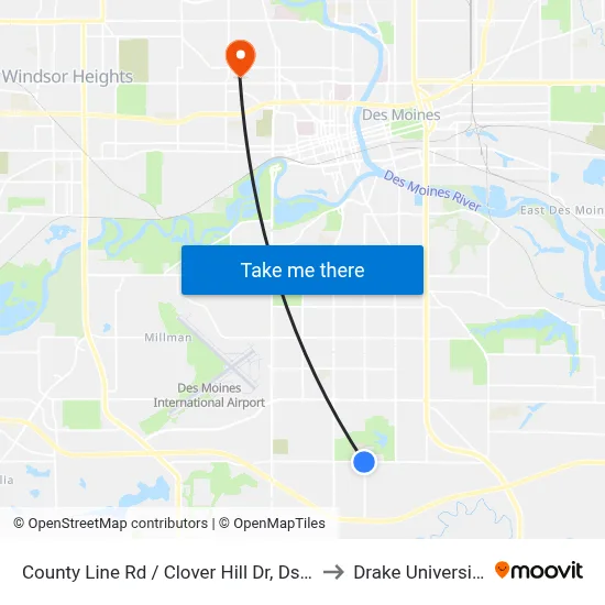 County Line Rd / Clover Hill Dr, Dsm to Drake University map