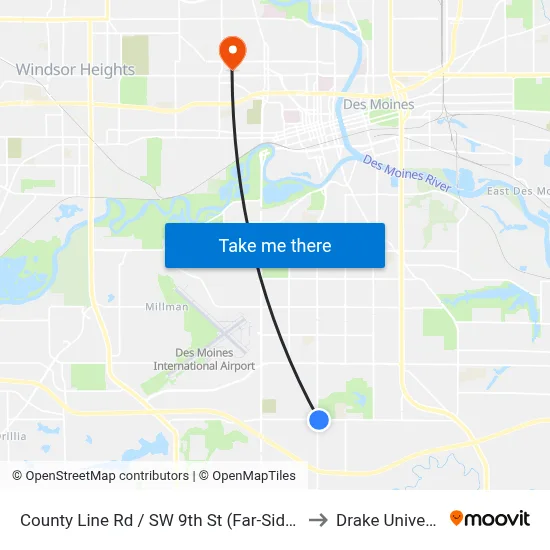 County Line Rd / SW 9th St (Far-Side), Dsm to Drake University map