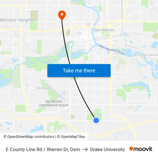 E County Line Rd / Warren Dr, Dsm to Drake University map