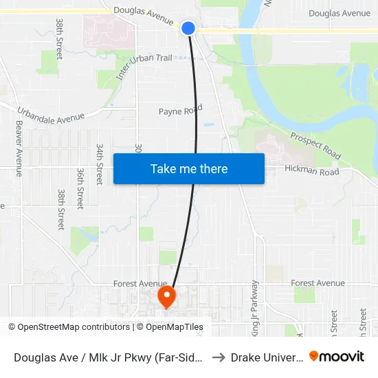 Douglas Ave / Mlk Jr Pkwy (Far-Side), Dsm to Drake University map