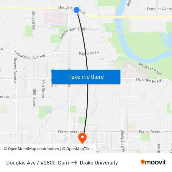 Douglas Ave / #2800, Dsm to Drake University map