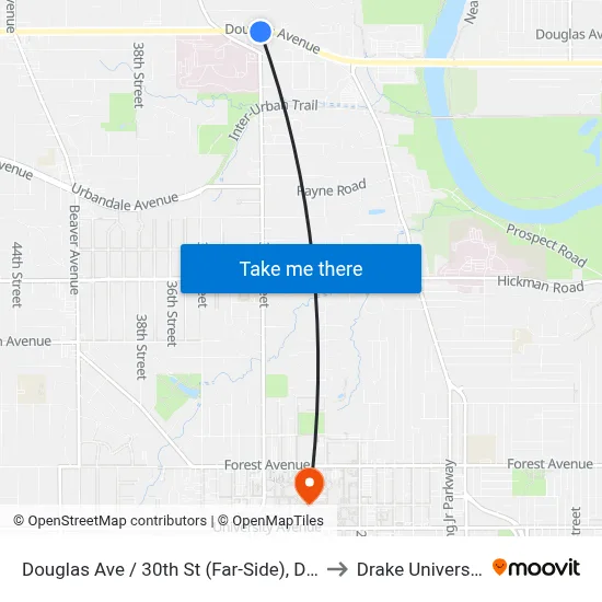Douglas Ave / 30th St (Far-Side), Dsm to Drake University map