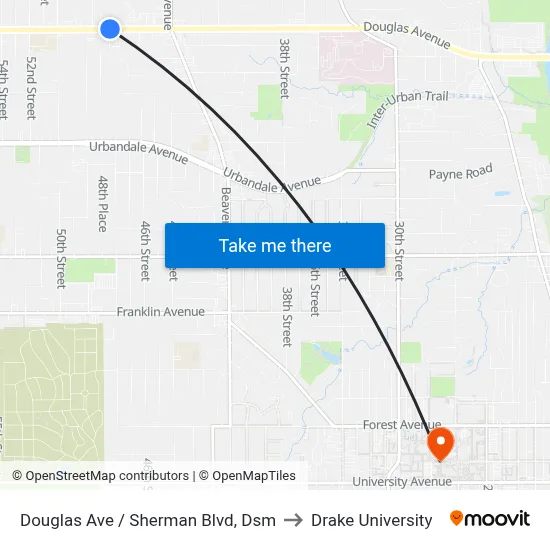 Douglas Ave / Sherman Blvd, Dsm to Drake University map