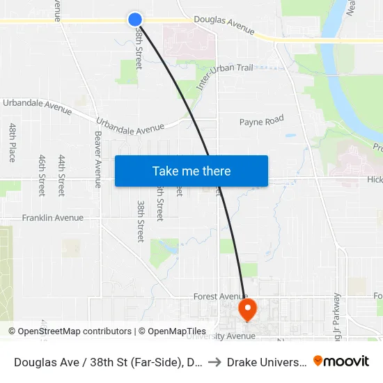 Douglas Ave / 38th St (Far-Side), Dsm to Drake University map