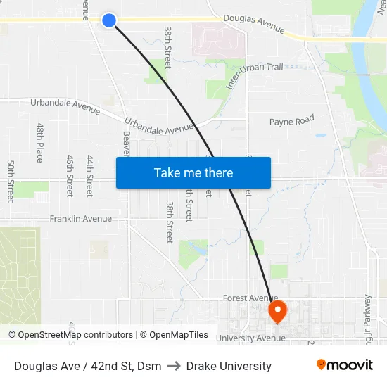 Douglas Ave / 42nd St, Dsm to Drake University map
