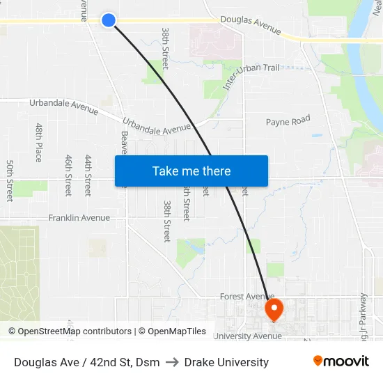 Douglas Ave / 42nd St, Dsm to Drake University map