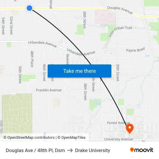 Douglas Ave / 48th Pl, Dsm to Drake University map