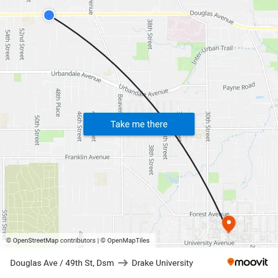Douglas Ave / 49th St, Dsm to Drake University map