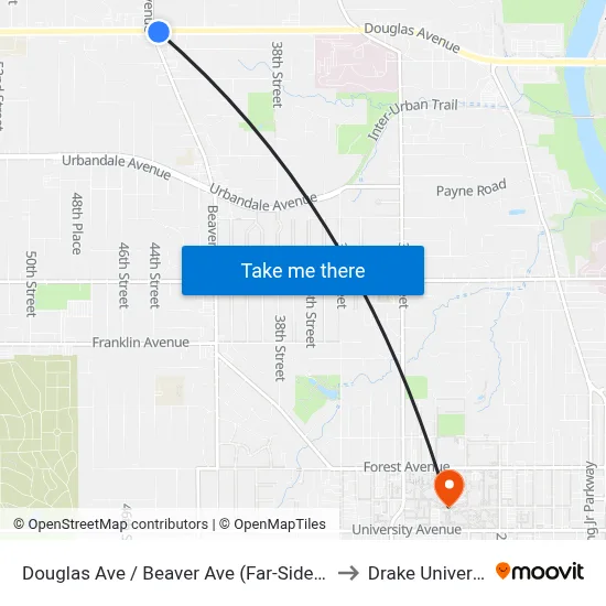 Douglas Ave / Beaver Ave (Far-Side), Dsm to Drake University map