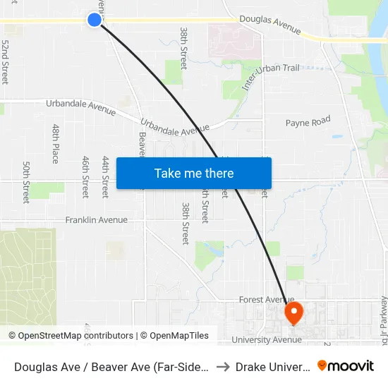Douglas Ave / Beaver Ave (Far-Side), Dsm to Drake University map