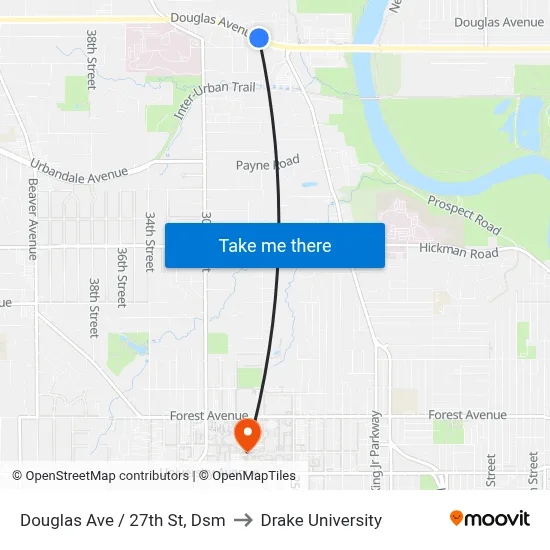 Douglas Ave / 27th St, Dsm to Drake University map