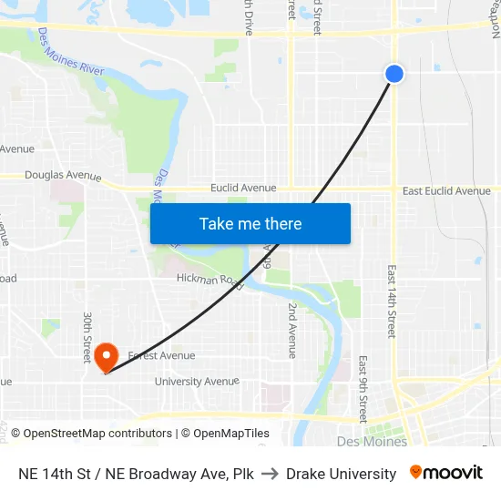 NE 14th St / NE Broadway Ave, Plk to Drake University map