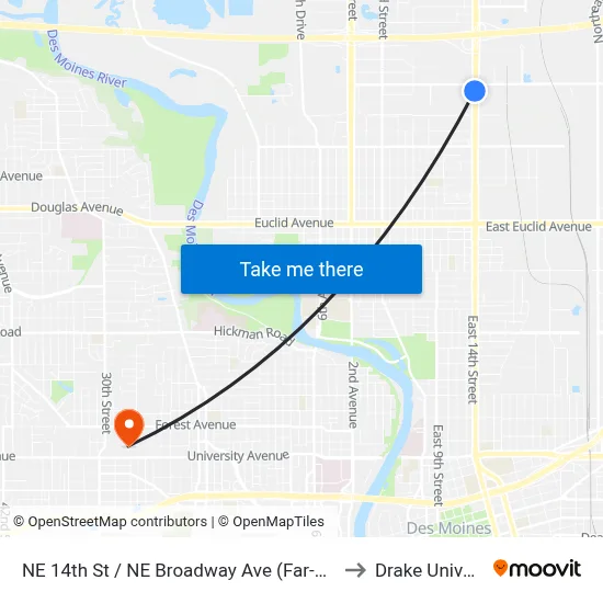 NE 14th St / NE Broadway Ave (Far-Side), Dsm to Drake University map