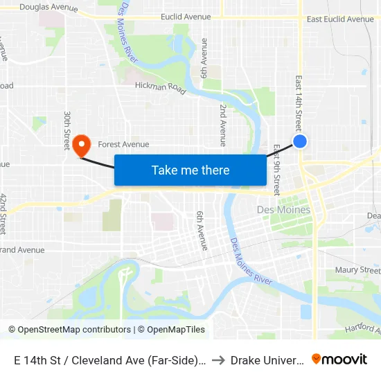E 14th St / Cleveland Ave (Far-Side), Dsm to Drake University map