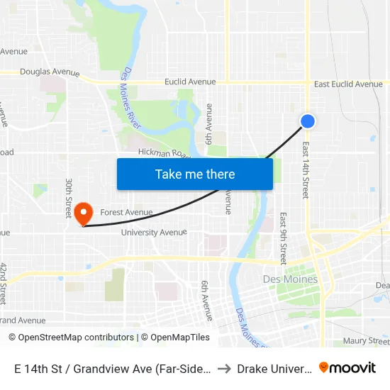 E 14th St / Grandview Ave (Far-Side), Dsm to Drake University map