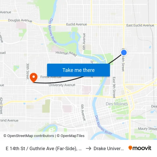 E 14th St / Guthrie Ave (Far-Side), Dsm to Drake University map