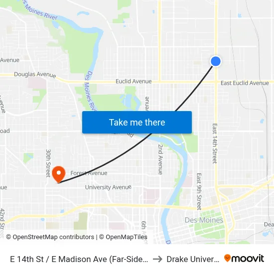 E 14th St / E Madison Ave (Far-Side), Dsm to Drake University map