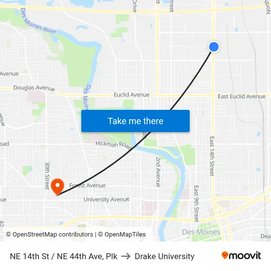 NE 14th St / NE 44th Ave, Plk to Drake University map
