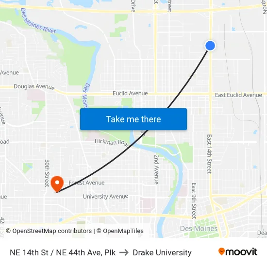 NE 14th St / NE 44th Ave, Plk to Drake University map