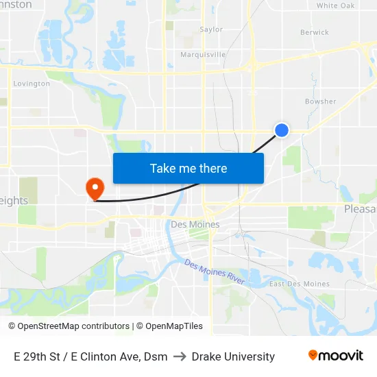 E 29th St / E Clinton Ave, Dsm to Drake University map