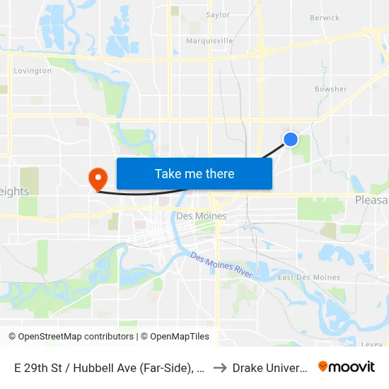 E 29th St / Hubbell Ave (Far-Side), Dsm to Drake University map