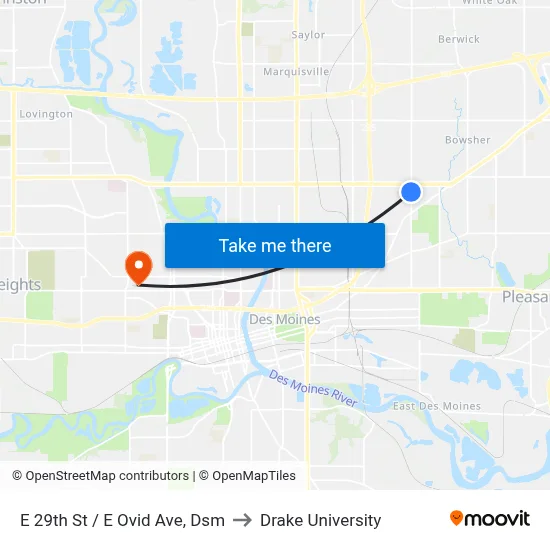 E 29th St / E Ovid Ave, Dsm to Drake University map