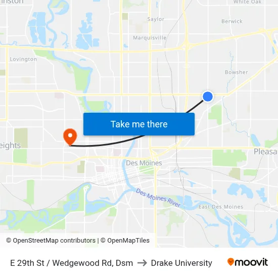 E 29th St / Wedgewood Rd, Dsm to Drake University map