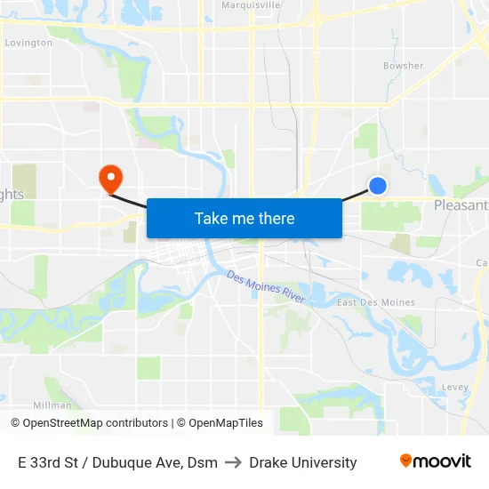 E 33rd St / Dubuque Ave, Dsm to Drake University map