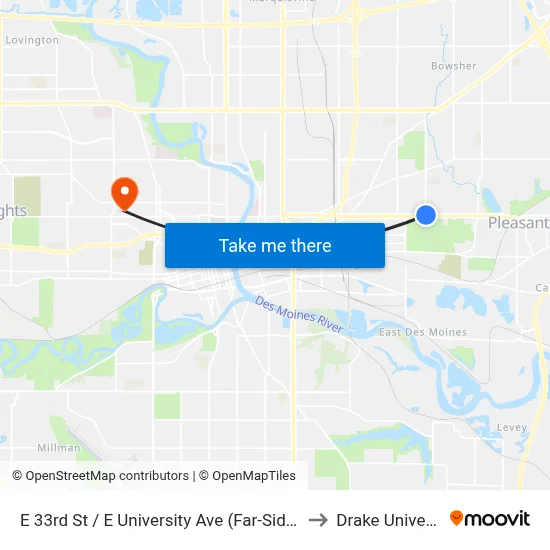 E 33rd St / E University Ave (Far-Side), Dsm to Drake University map
