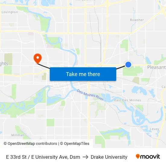 E 33rd St / E University Ave, Dsm to Drake University map